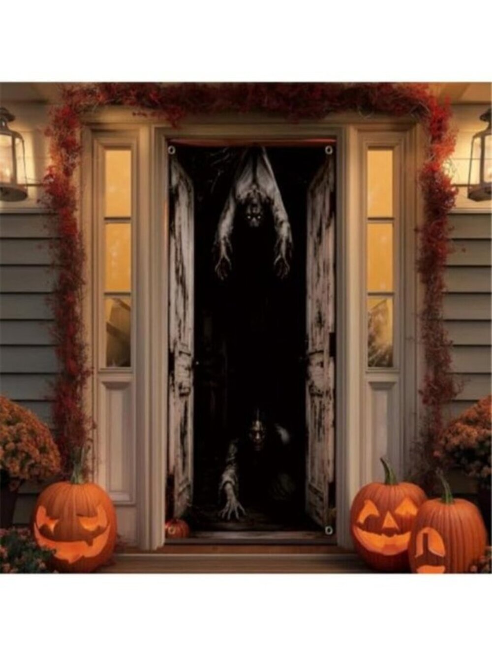 Halloween Door Cover 71 x 35 in, Scary Ghost Door Banner Decorations